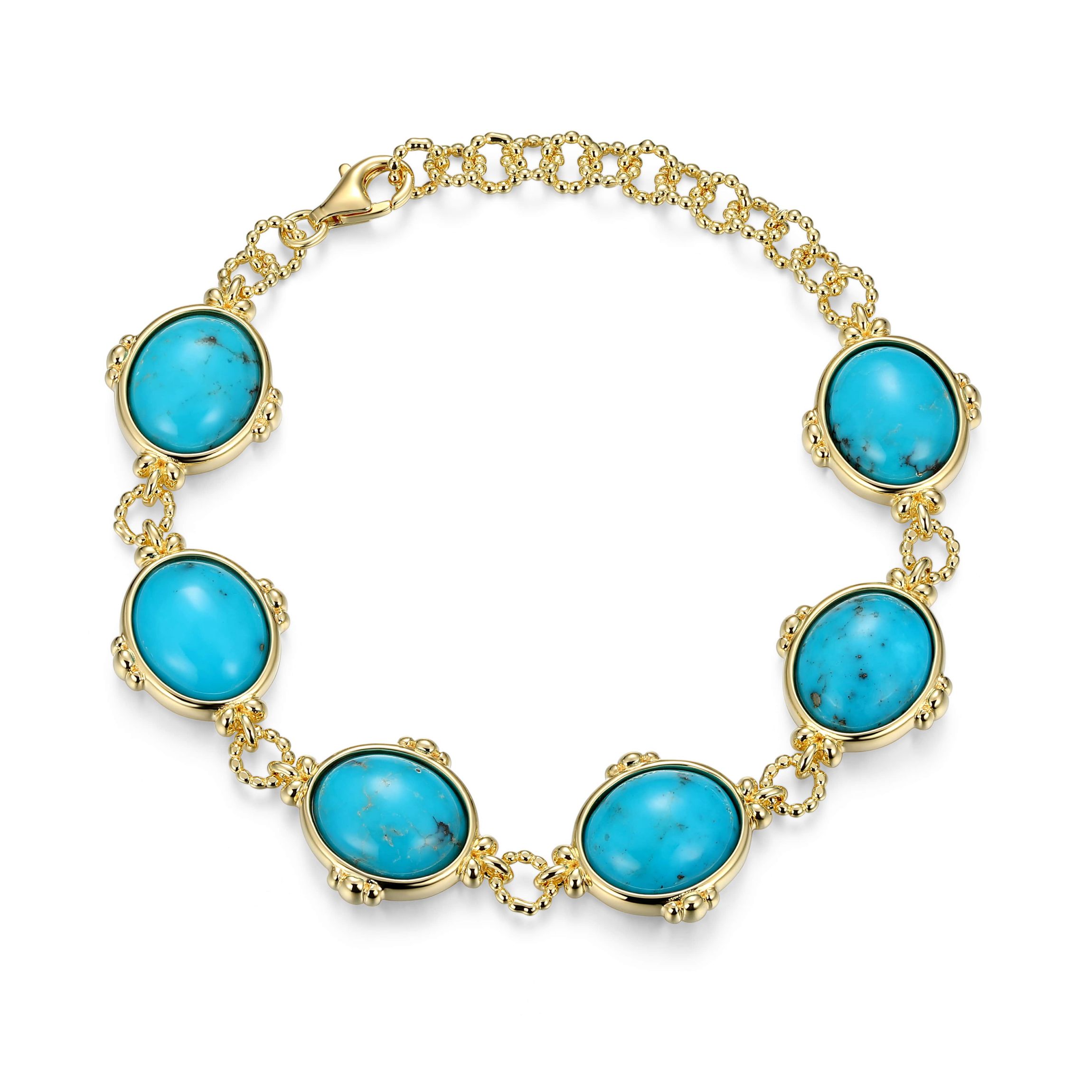 Genuine Turquoise Bracelet in 18k Gold Plated Sterling Silver