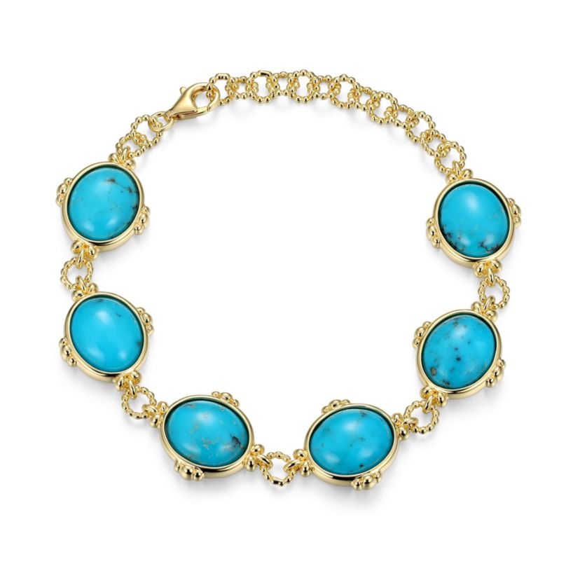 Genuine Turquoise Bracelet in 18k Gold Plated Sterling Silver