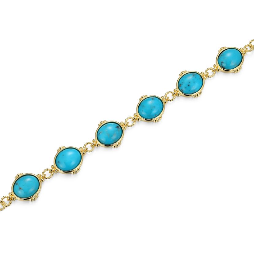 Genuine Turquoise Bracelet in 18k Gold Plated Sterling Silver