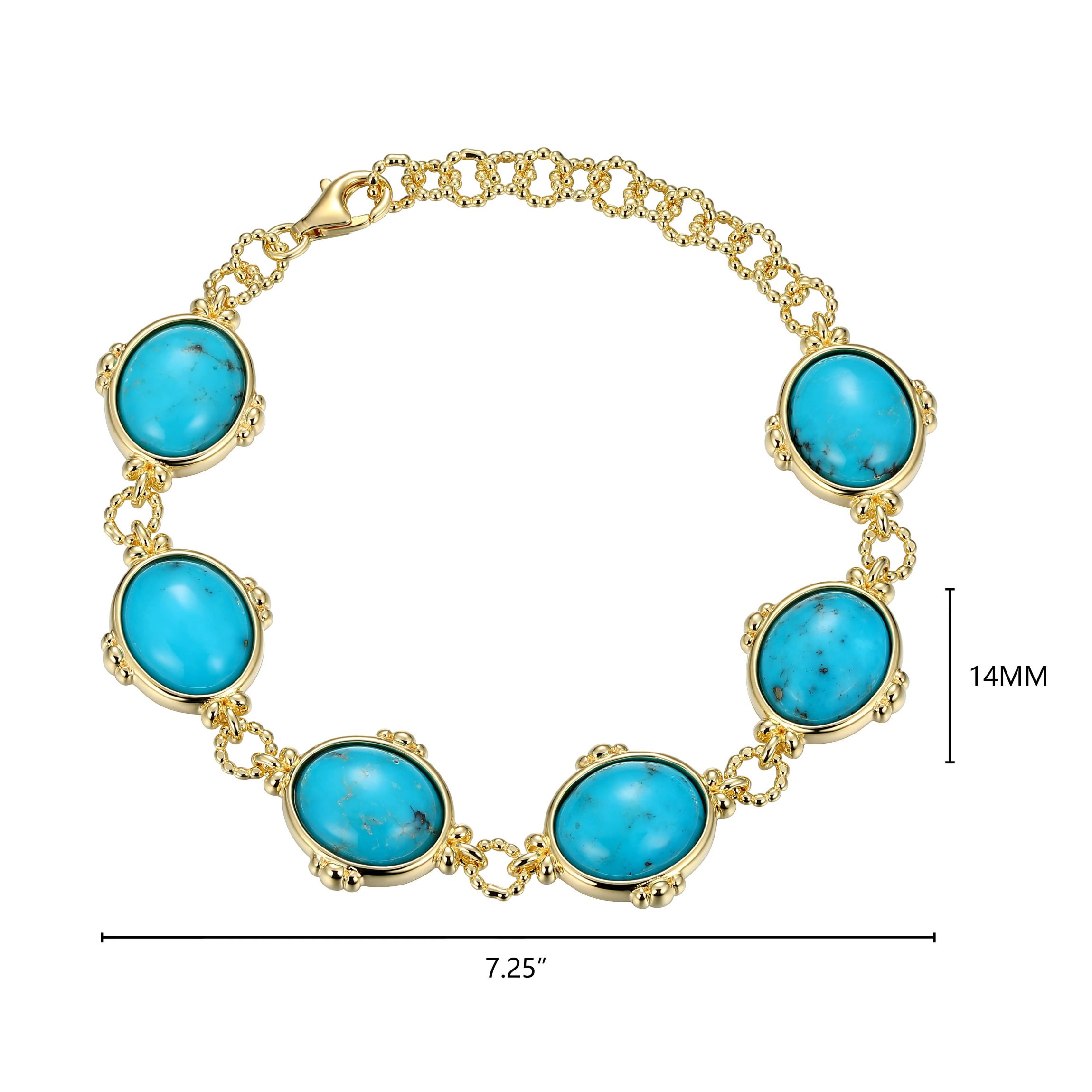 Genuine Turquoise Bracelet in 18k Gold Plated Sterling Silver