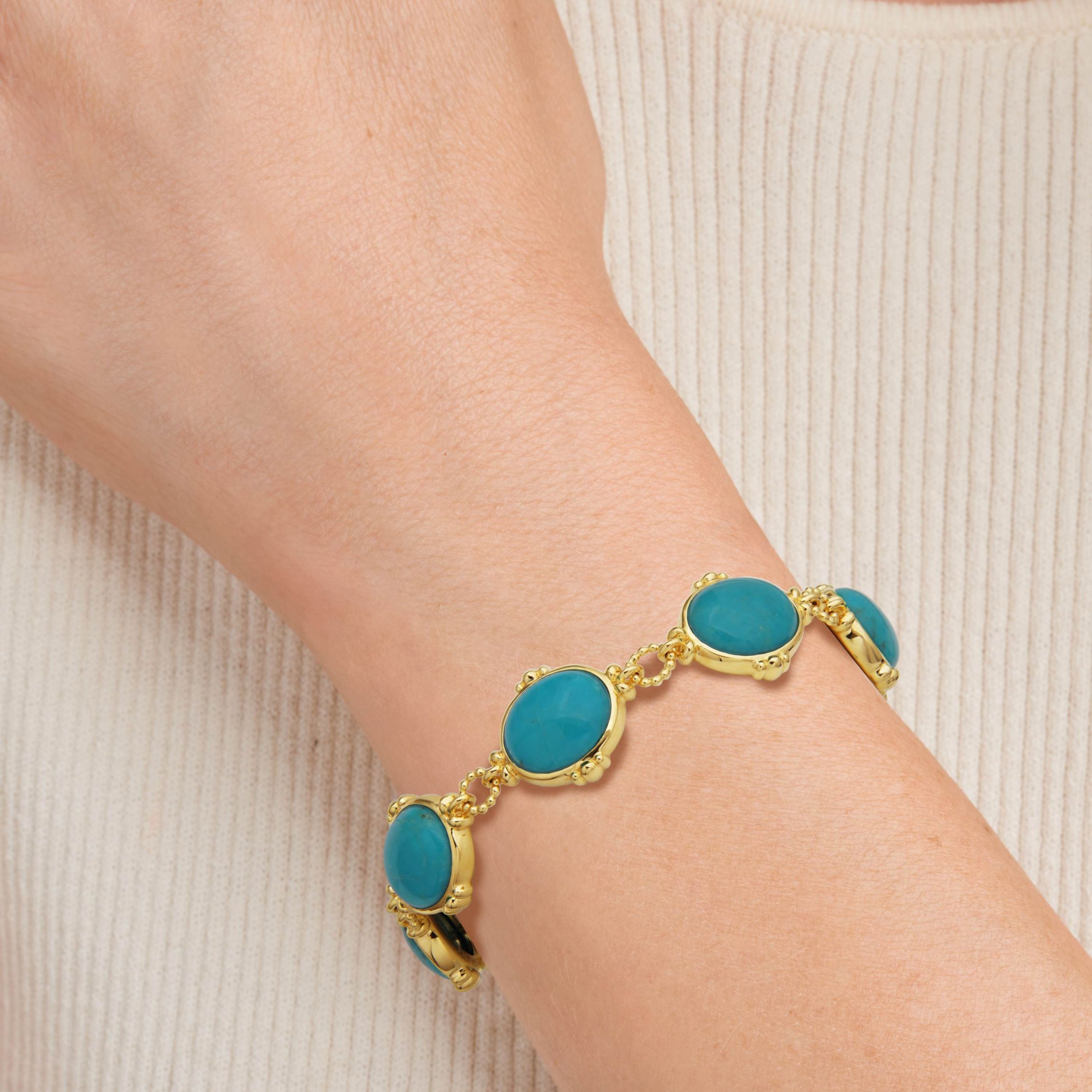 Genuine Turquoise Bracelet in 18k Gold Plated Sterling Silver