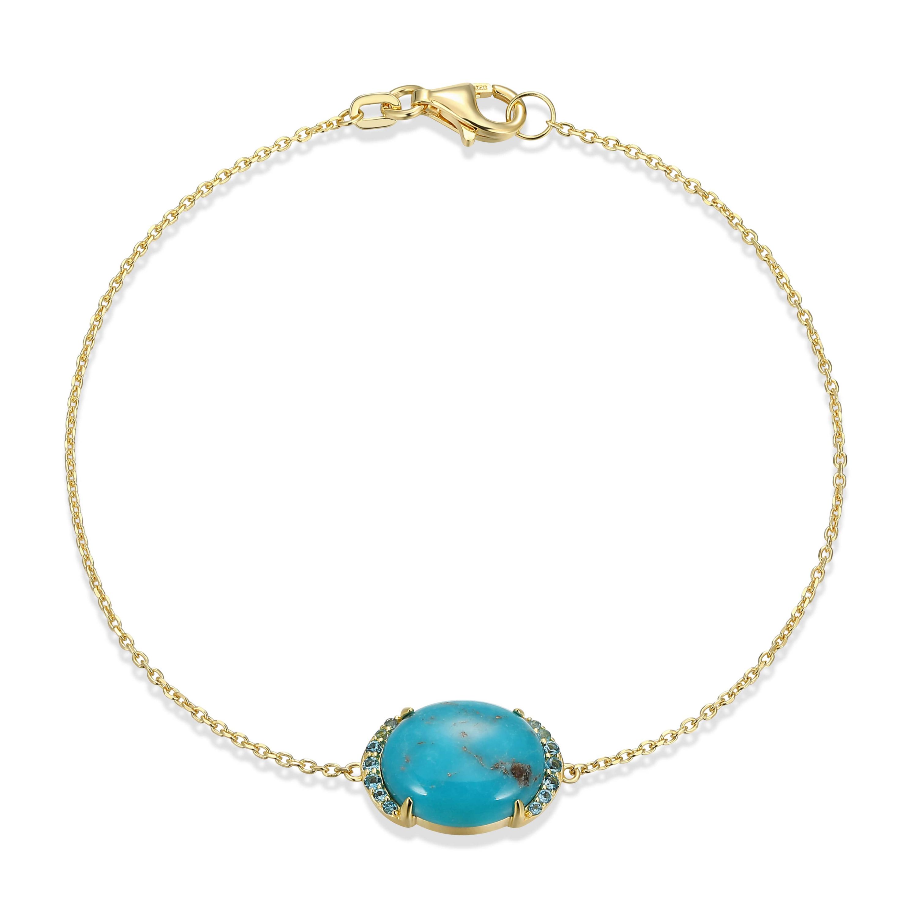 Genuine Turquoise and London Blue Topaz Bracelet in 18k Gold Plated Sterling Silver