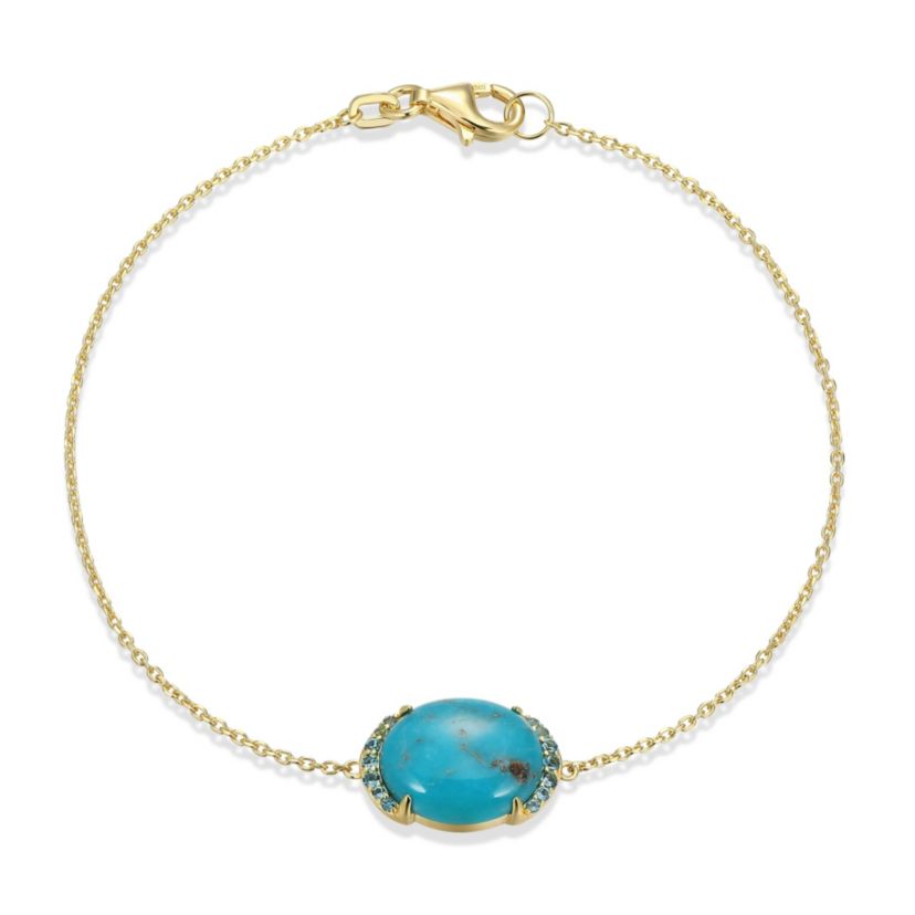 Genuine Turquoise and London Blue Topaz Bracelet in 18k Gold Plated Sterling Silver