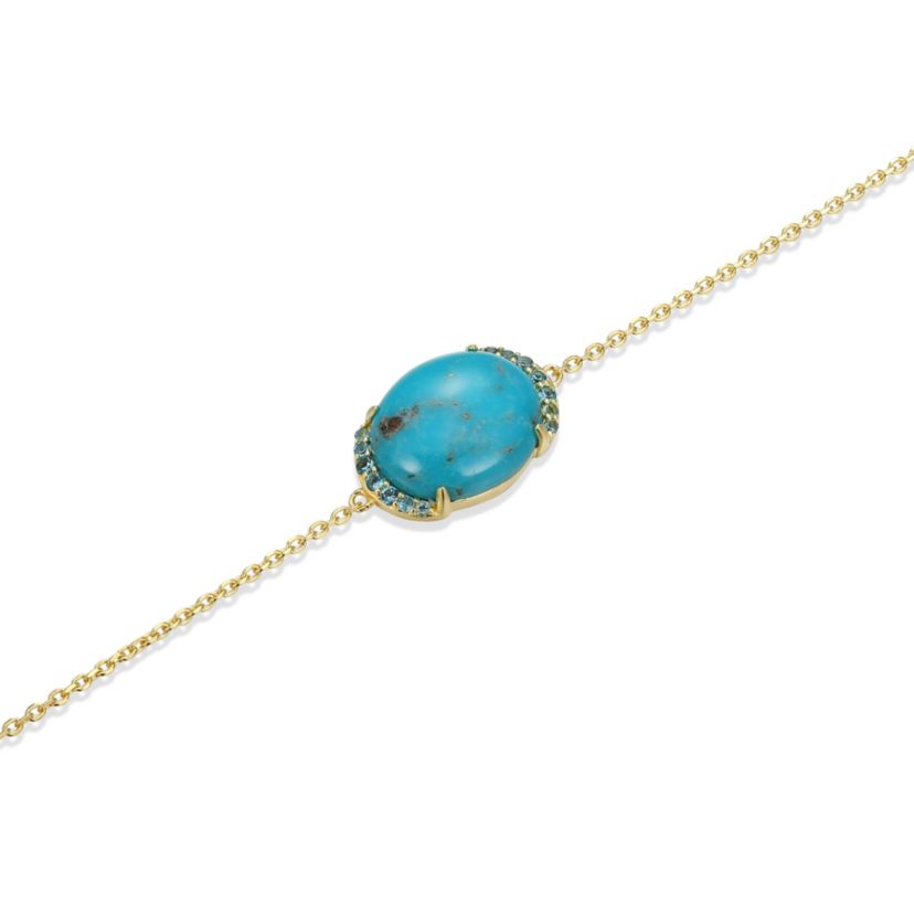 Genuine Turquoise and London Blue Topaz Bracelet in 18k Gold Plated Sterling Silver