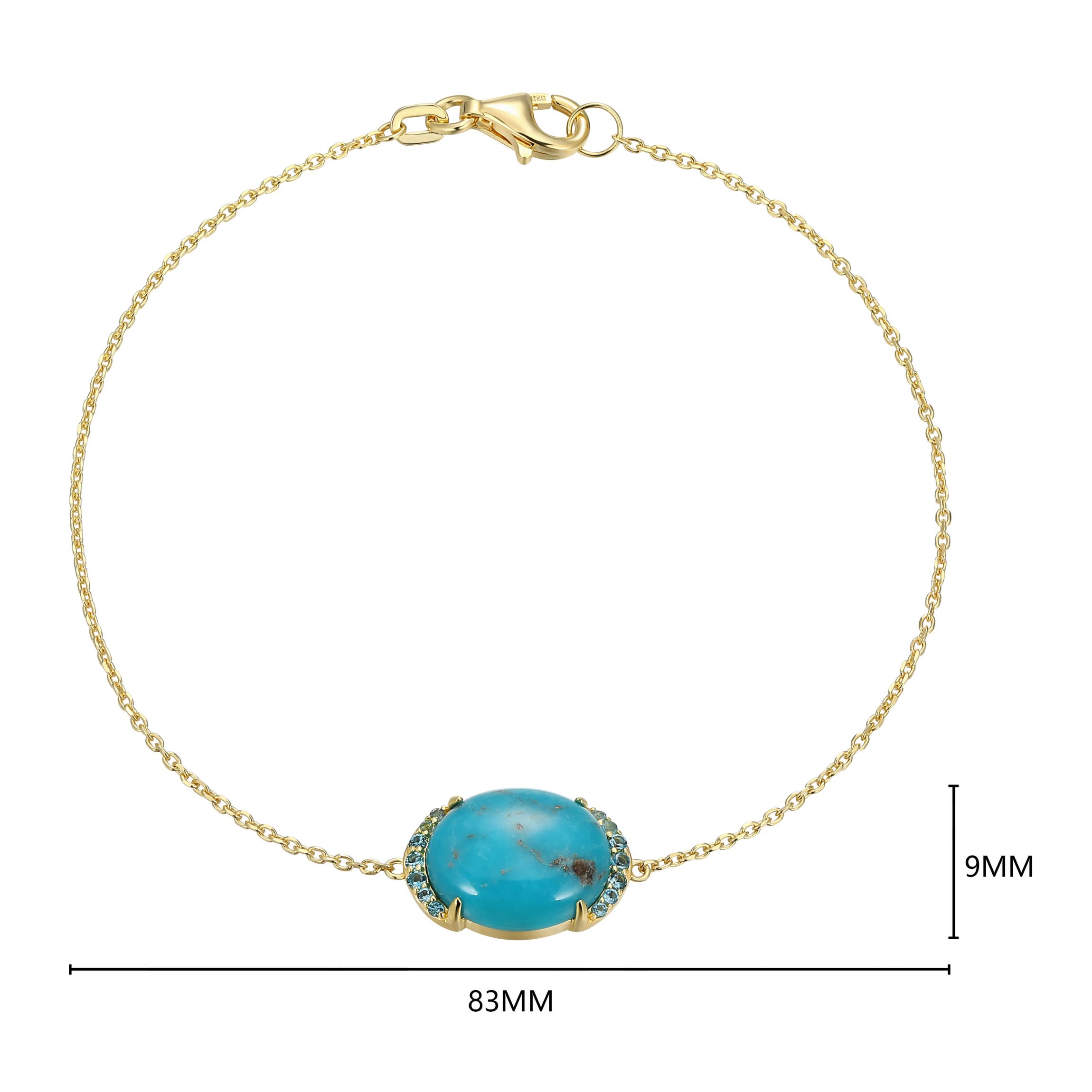 Genuine Turquoise and London Blue Topaz Bracelet in 18k Gold Plated Sterling Silver