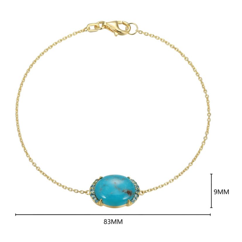 Genuine Turquoise and London Blue Topaz Bracelet in 18k Gold Plated Sterling Silver