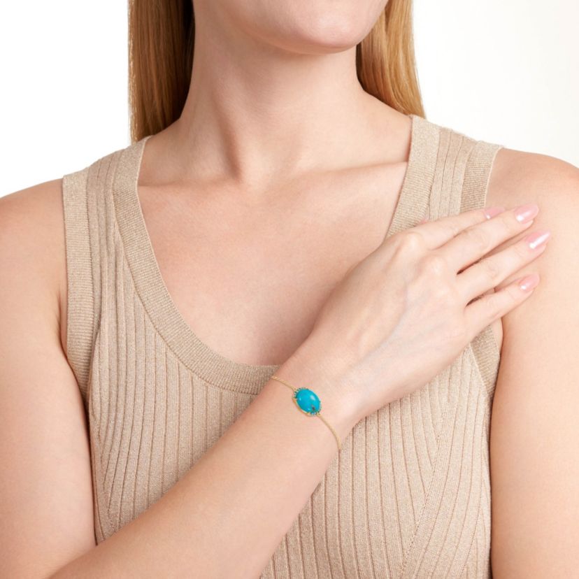 Genuine Turquoise and London Blue Topaz Bracelet in 18k Gold Plated Sterling Silver