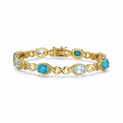 Aurealis Genuine Turquoise, Blue Topaz and Diamond Accent Bracelet in 18k Gold Plated Sterling Silver
