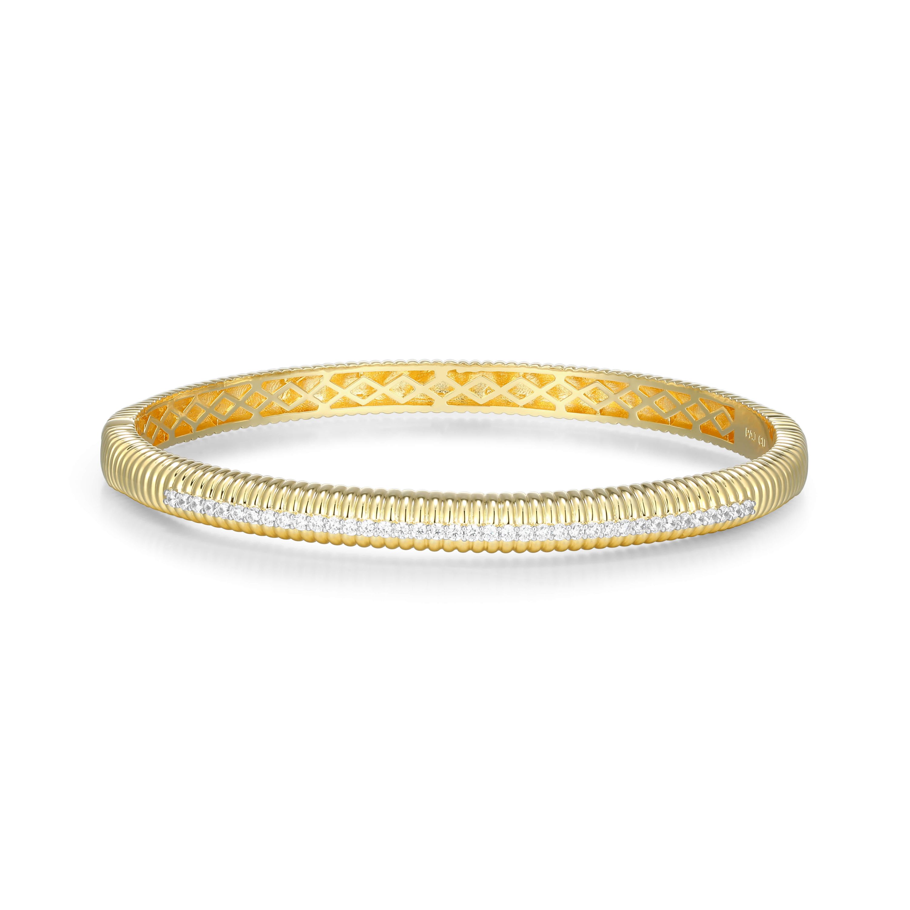 18K Yellow Gold Sterling Silver Womens 1/2 CTTW Lab Grown Diamond Bangle