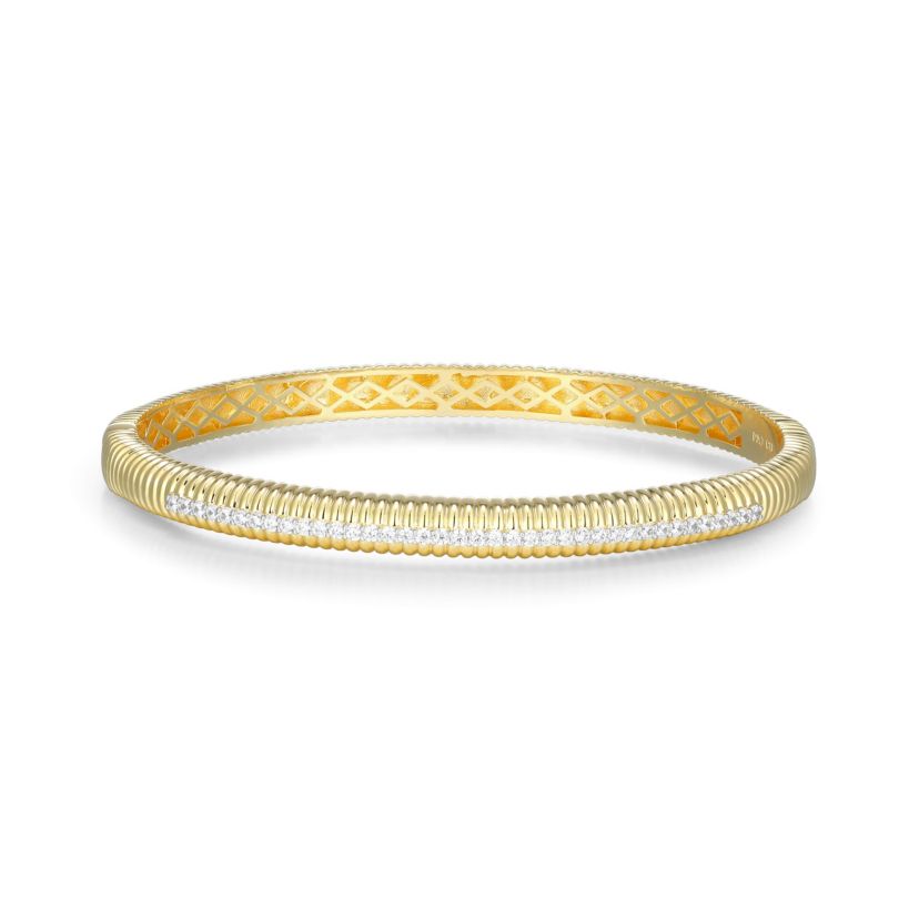 18K Yellow Gold Sterling Silver Womens 1/2 CTTW Lab Grown Diamond Bangle
