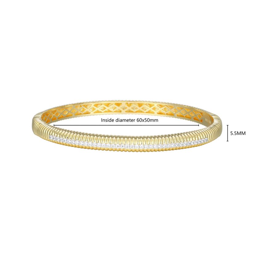 18K Yellow Gold Sterling Silver Womens 1/2 CTTW Lab Grown Diamond Bangle