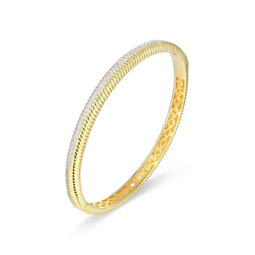 18K Yellow Gold Sterling Silver Womens 1/2 CTTW Lab Grown Diamond Bangle