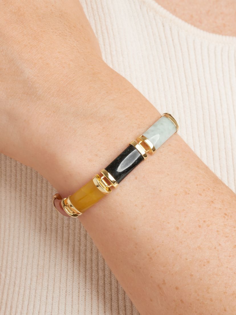 Genuine Multi-Color Jade Link Station Bracelet in 18k Yellow Gold Plated Sterling Silver, 8"