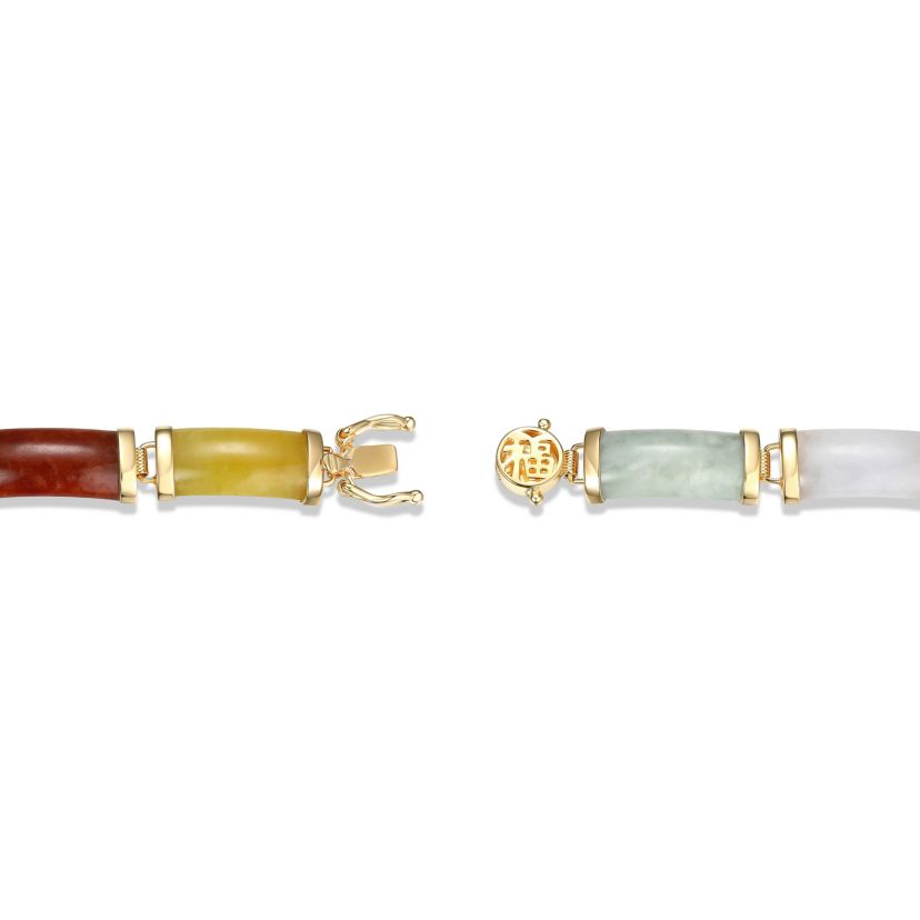 Genuine Multi-Color Jade Link Station Bracelet in 18k Yellow Gold Plated Sterling Silver, 8"