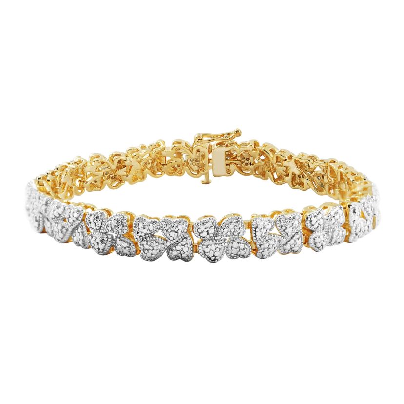 1/10 cttw Diamond Floral Station Tennis Bracelet in 18k Yellow Gold Plated Sterling Silver