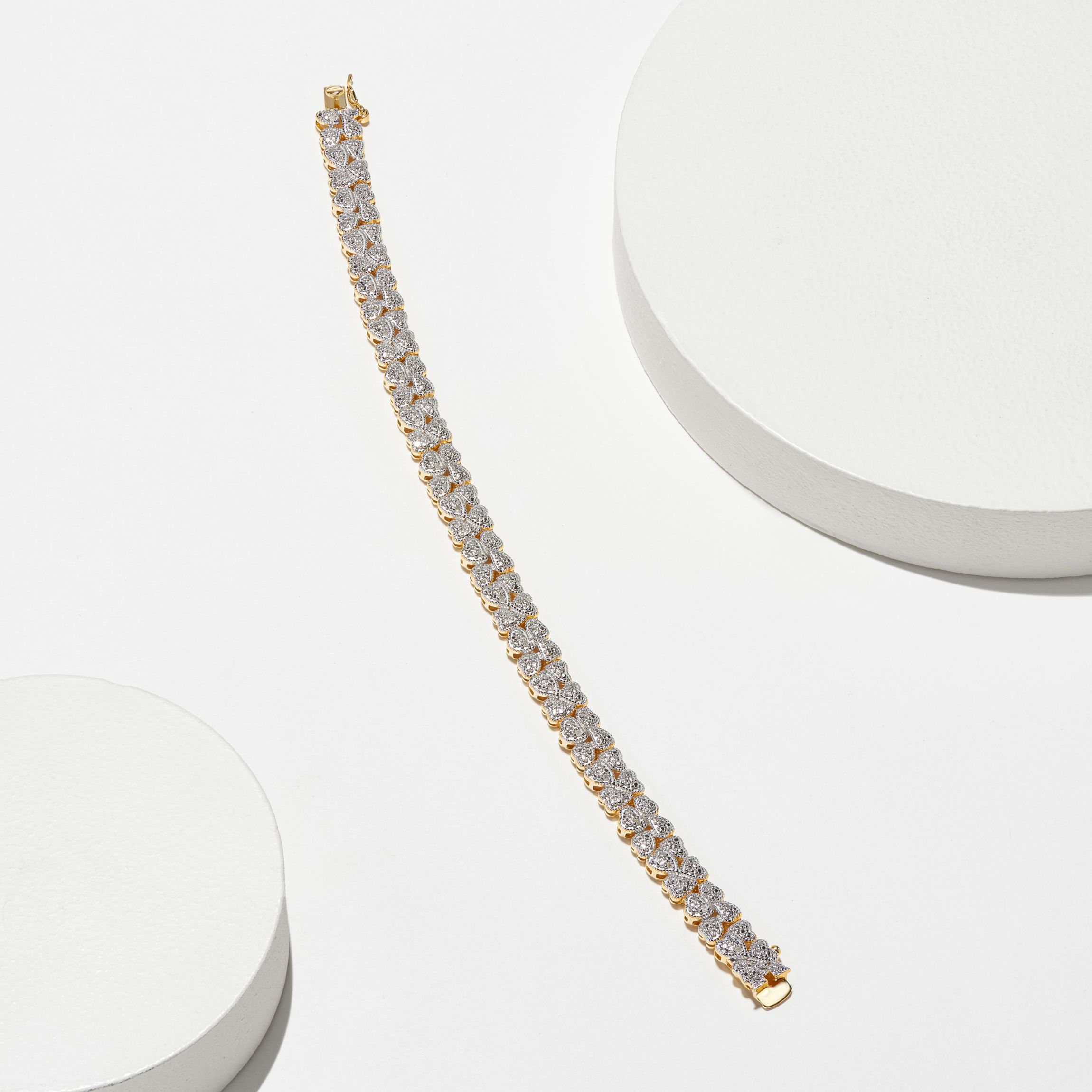 1/10 cttw Diamond Floral Station Tennis Bracelet in 18k Yellow Gold Plated Sterling Silver