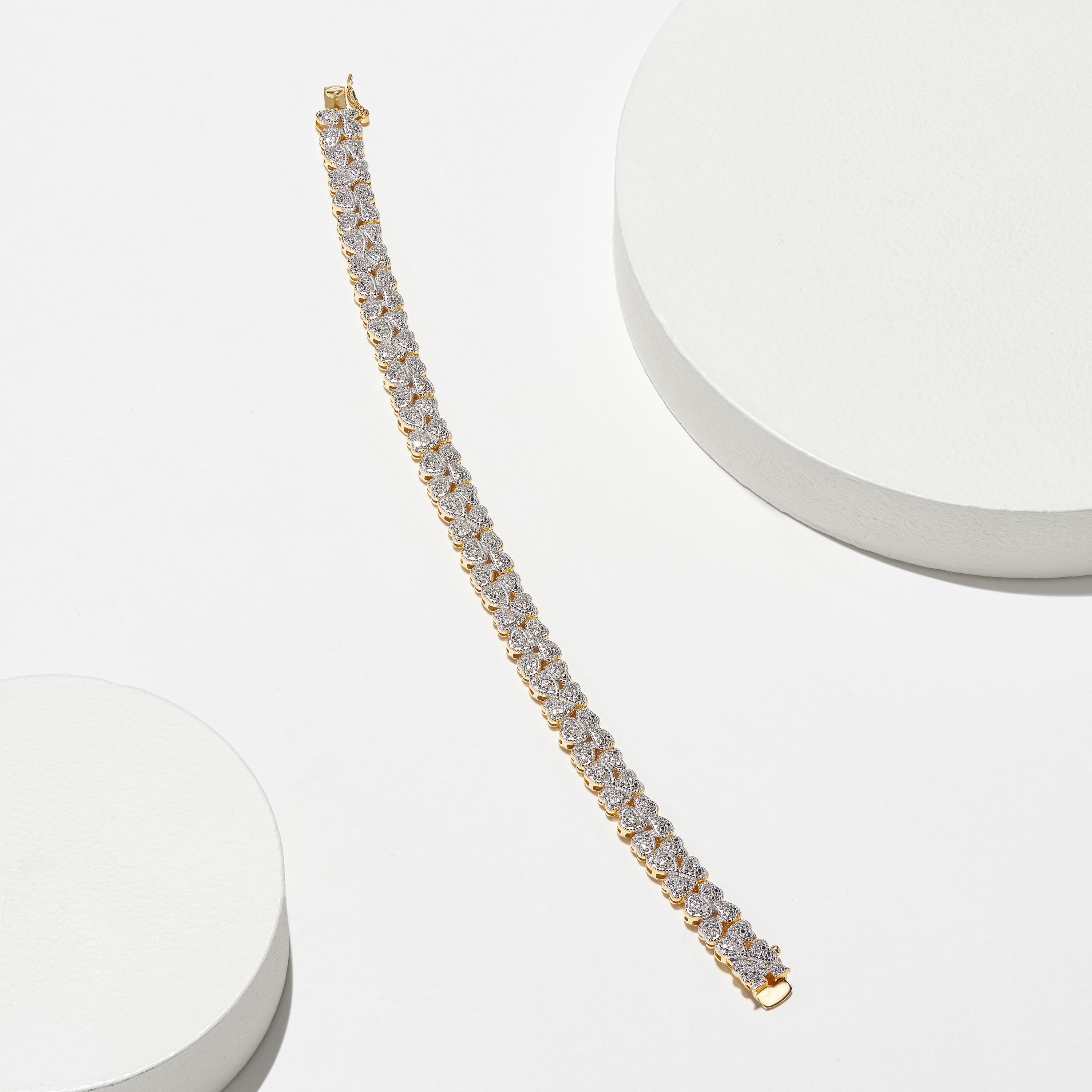 1/10 cttw Diamond Floral Station Tennis Bracelet in 18k Yellow Gold Plated Sterling Silver