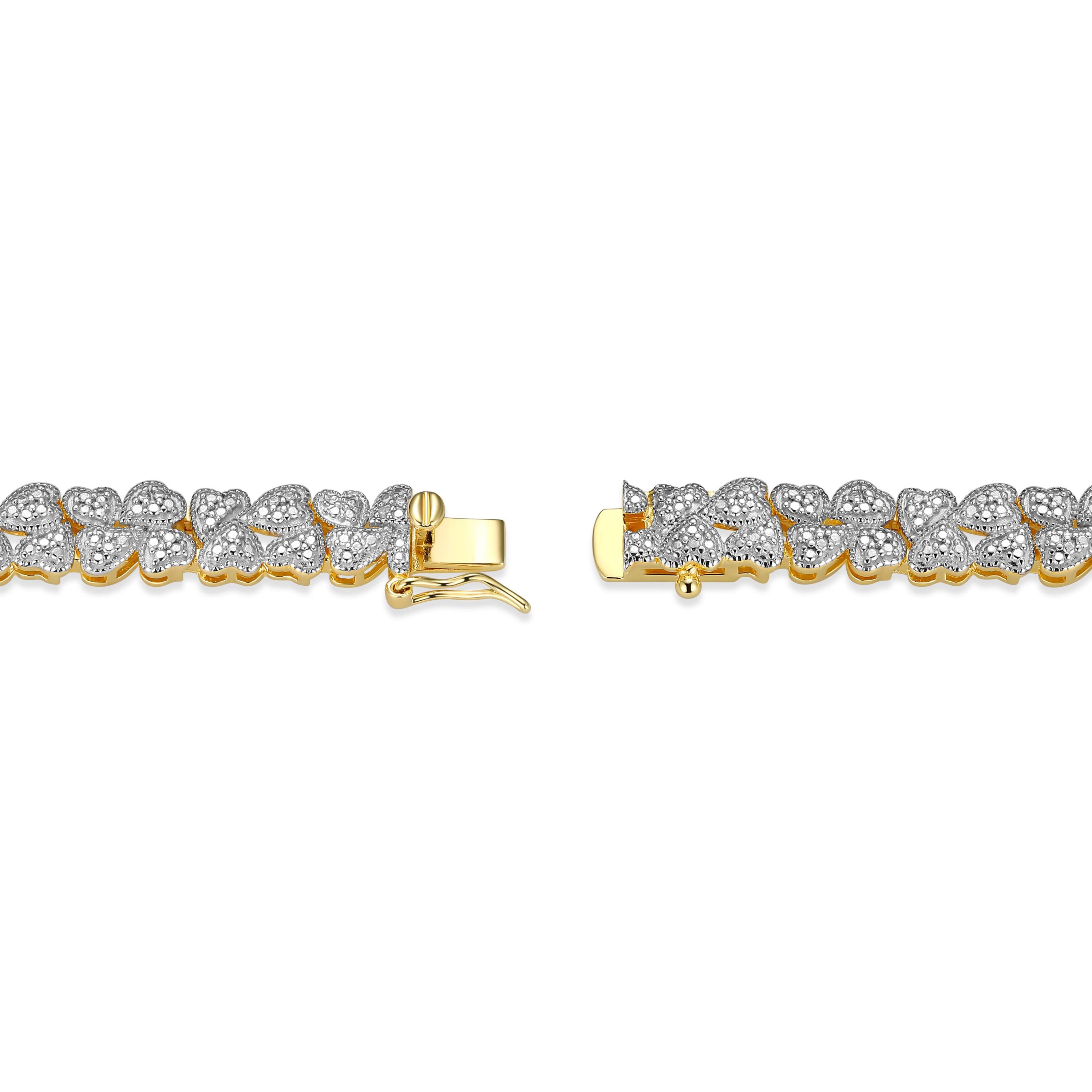 1/10 cttw Diamond Floral Station Tennis Bracelet in 18k Yellow Gold Plated Sterling Silver