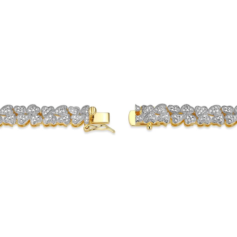 1/10 cttw Diamond Floral Station Tennis Bracelet in 18k Yellow Gold Plated Sterling Silver