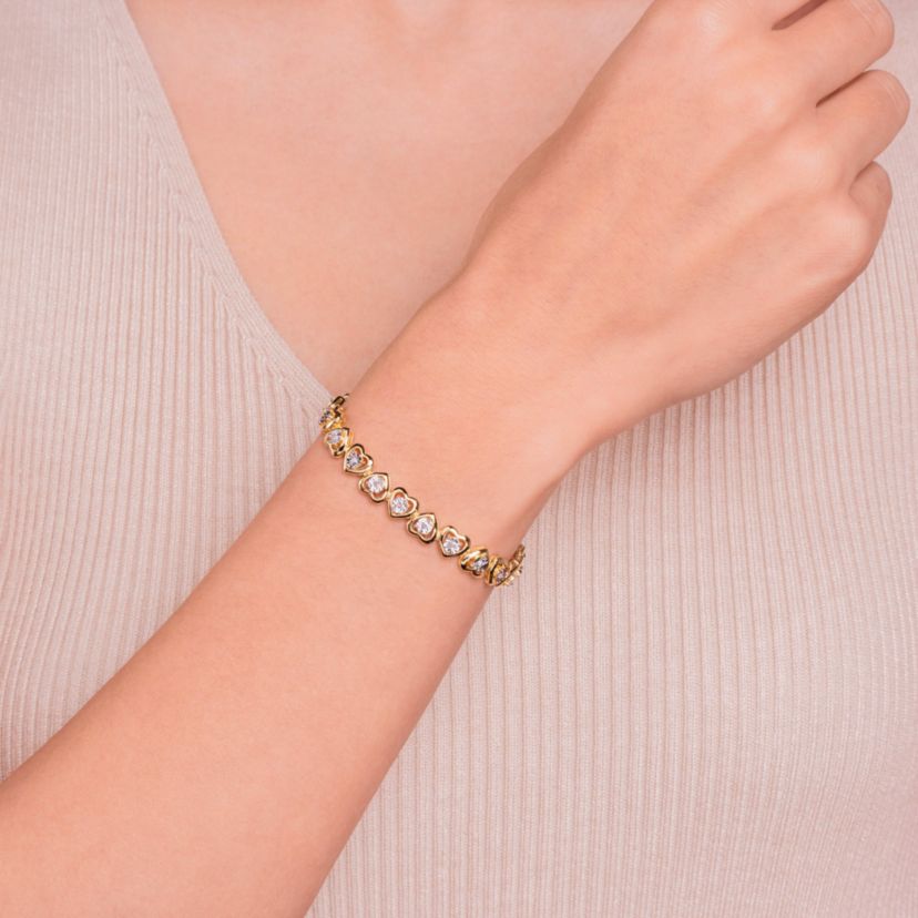 Diamond Accent Heart Tennis Bracelet in 18k Yellow Gold Plated Sterling Silver