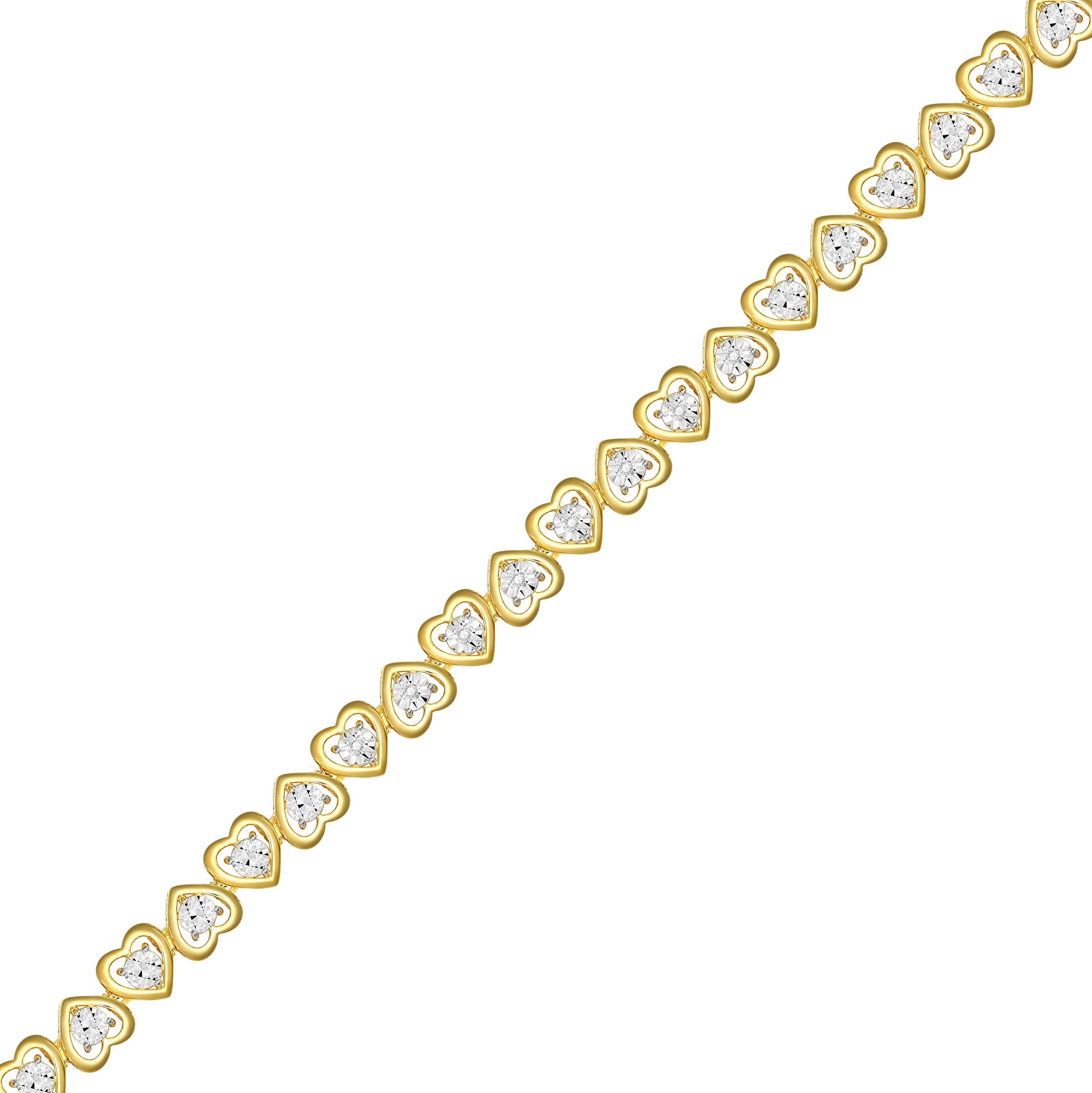 Diamond Accent Heart Tennis Bracelet in 18k Yellow Gold Plated Sterling Silver