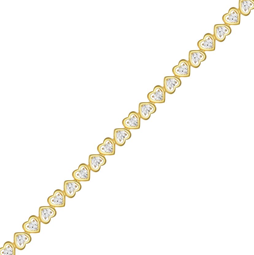 Diamond Accent Heart Tennis Bracelet in 18k Yellow Gold Plated Sterling Silver