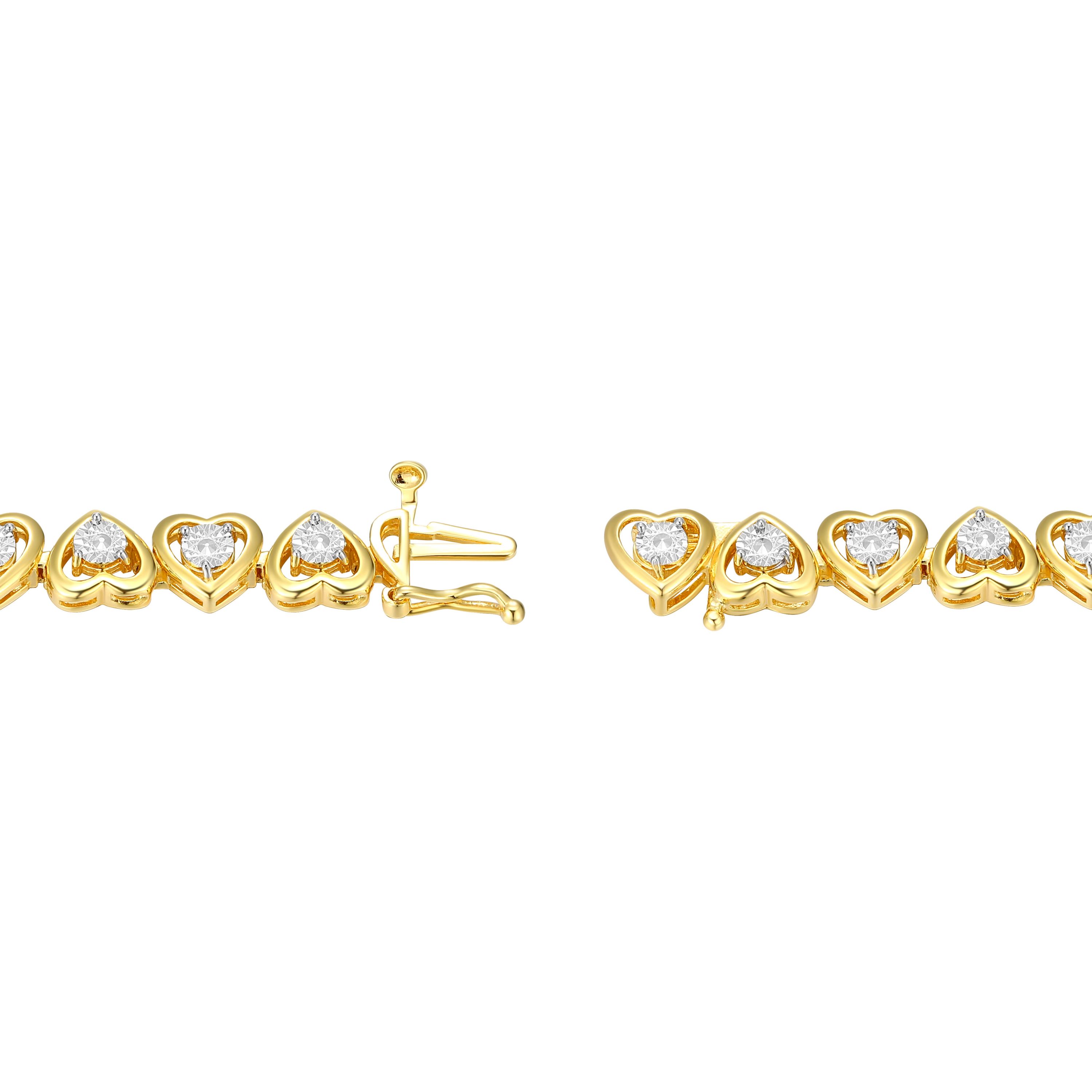 Diamond Accent Heart Tennis Bracelet in 18k Yellow Gold Plated Sterling Silver