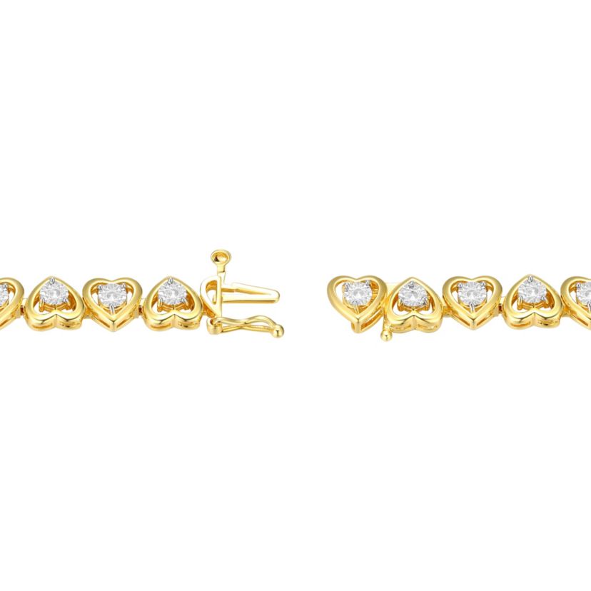 Diamond Accent Heart Tennis Bracelet in 18k Yellow Gold Plated Sterling Silver
