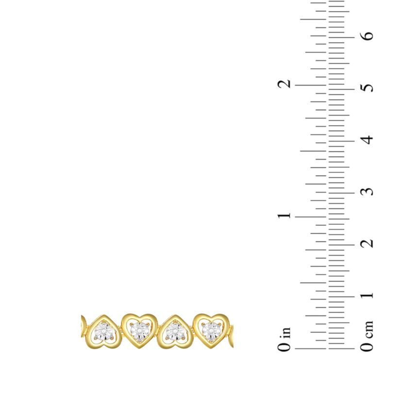 Diamond Accent Heart Tennis Bracelet in 18k Yellow Gold Plated Sterling Silver