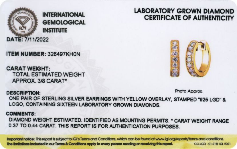 Lab Created 3/8 CT TW Lab Grown Diamond Hoops in 18k Gold Plated Sterling Silver