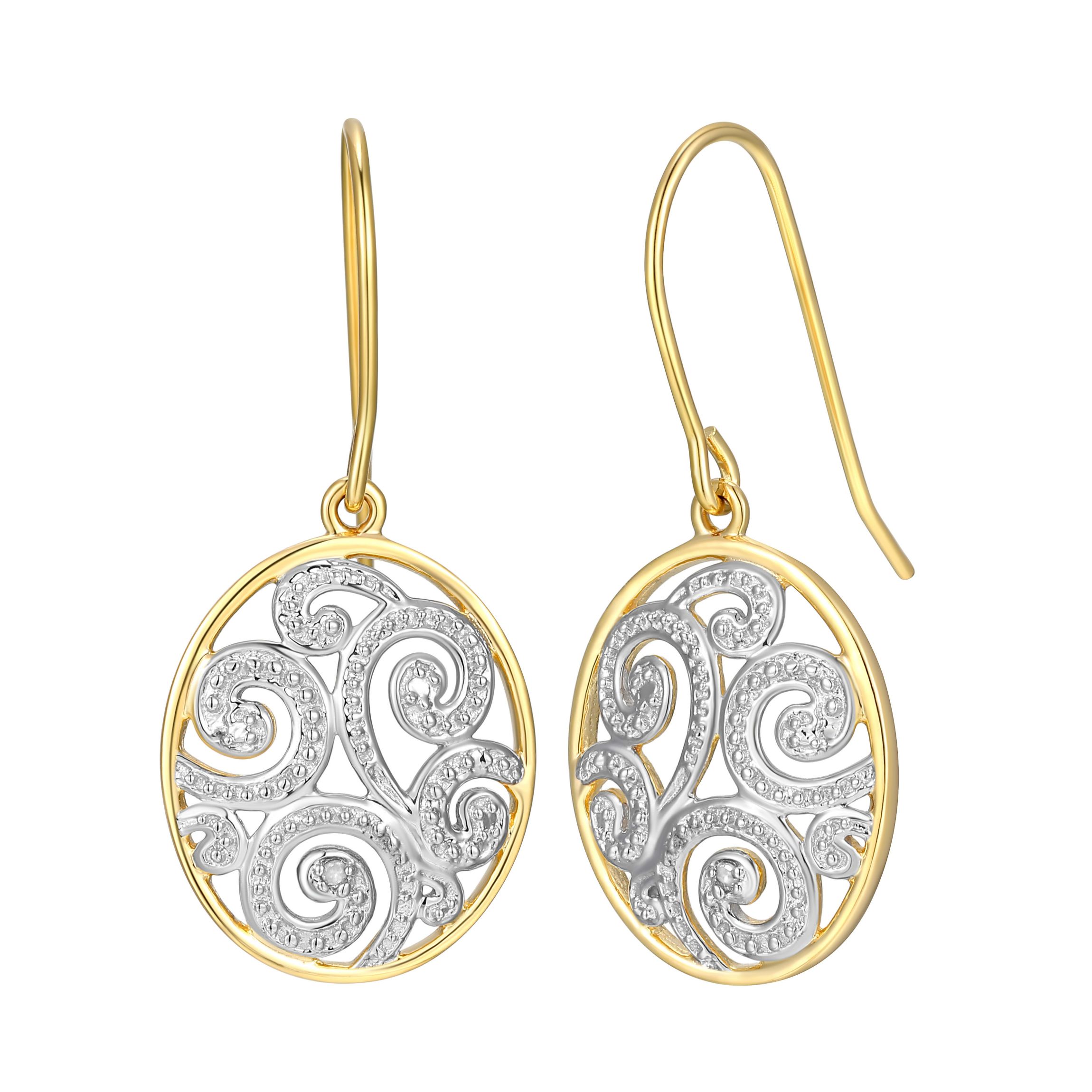 Diamond Accent Paisley Swirl Earrings in 18k Yellow Gold Plated Sterling Silver