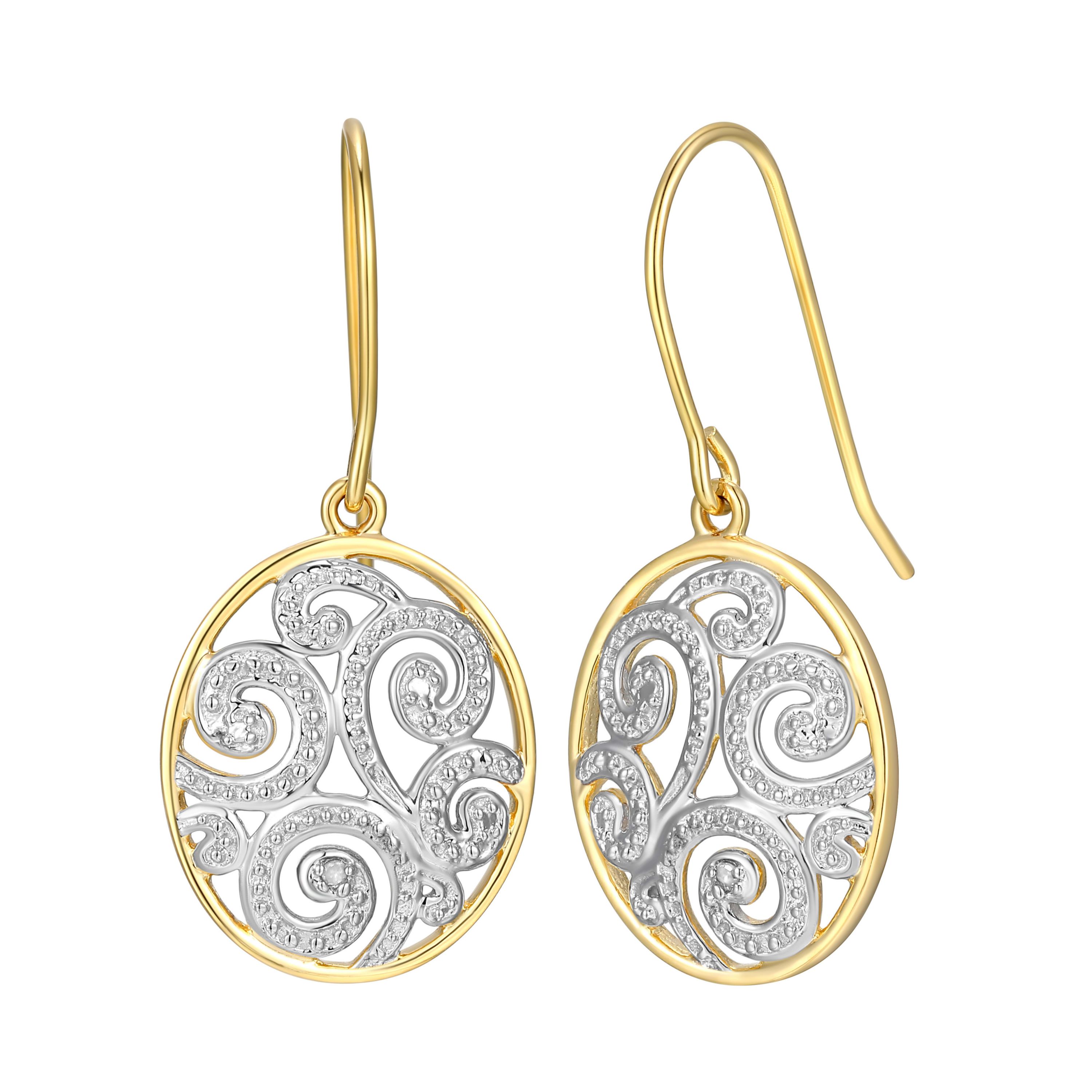 Diamond Accent Paisley Swirl Earrings in 18k Yellow Gold Plated Sterling Silver