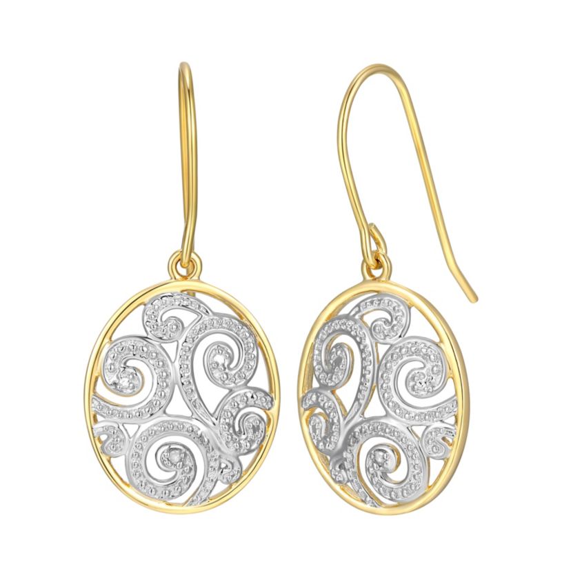 Diamond Accent Paisley Swirl Earrings in 18k Yellow Gold Plated Sterling Silver
