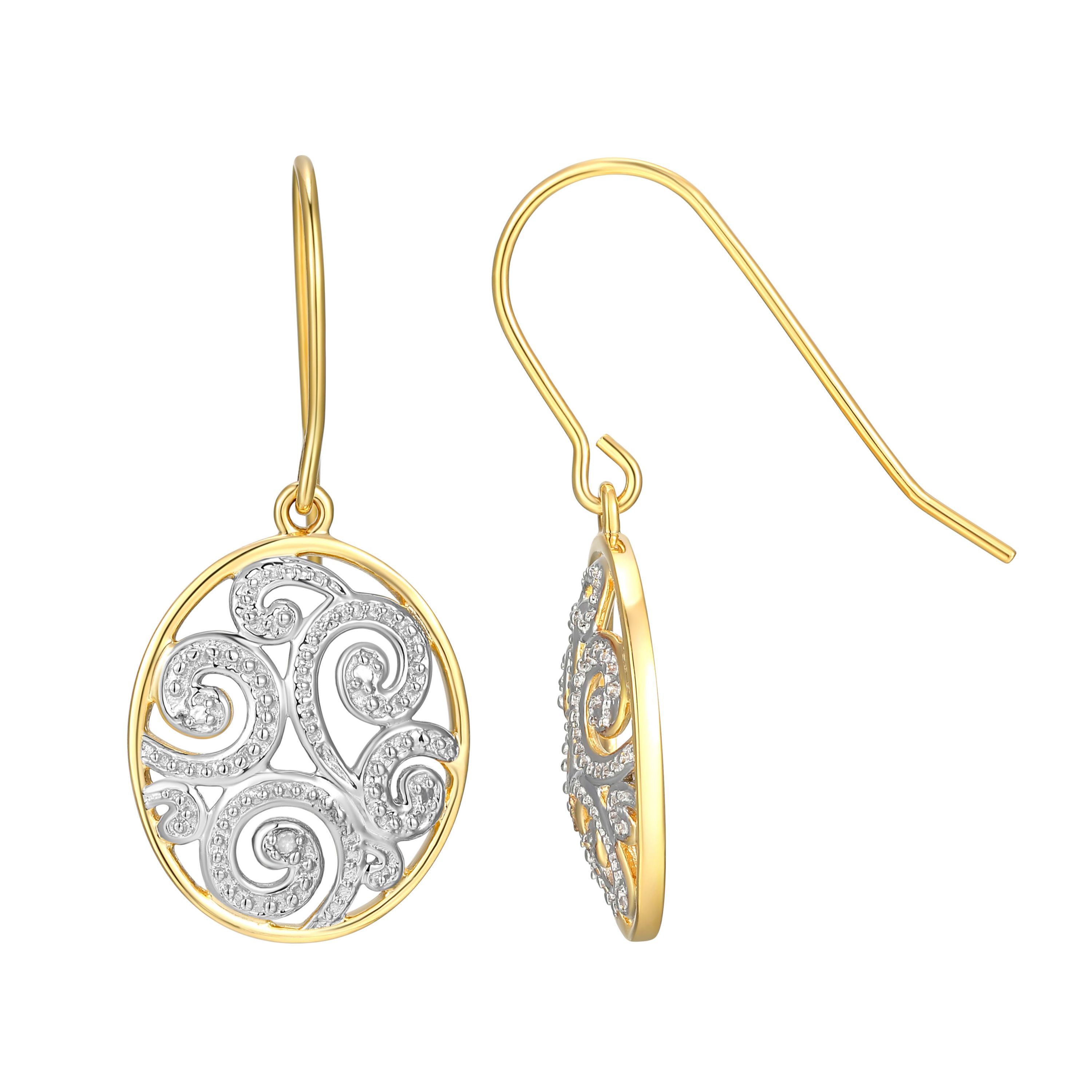 Diamond Accent Paisley Swirl Earrings in 18k Yellow Gold Plated Sterling Silver
