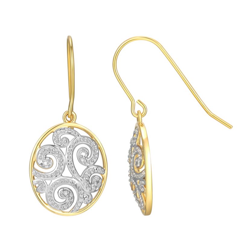 Diamond Accent Paisley Swirl Earrings in 18k Yellow Gold Plated Sterling Silver