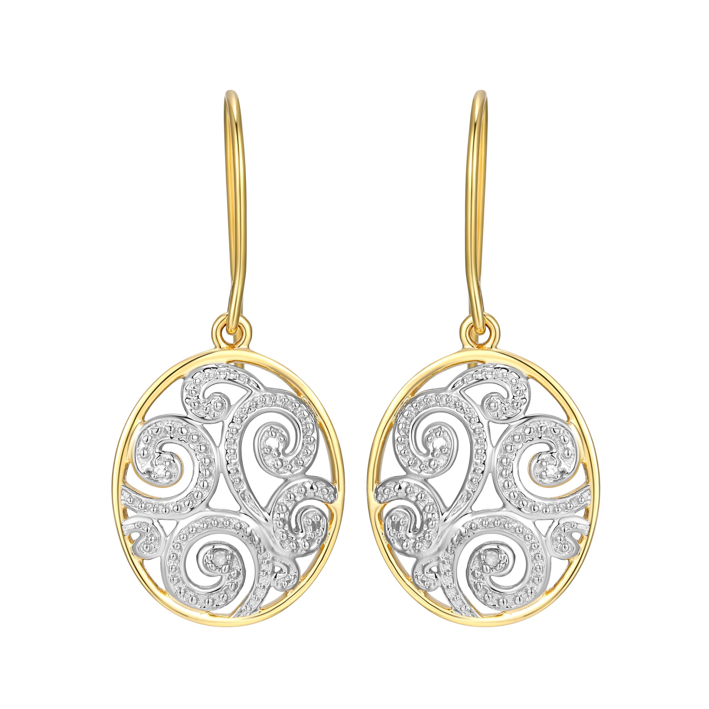 Diamond Accent Paisley Swirl Earrings in 18k Yellow Gold Plated Sterling Silver