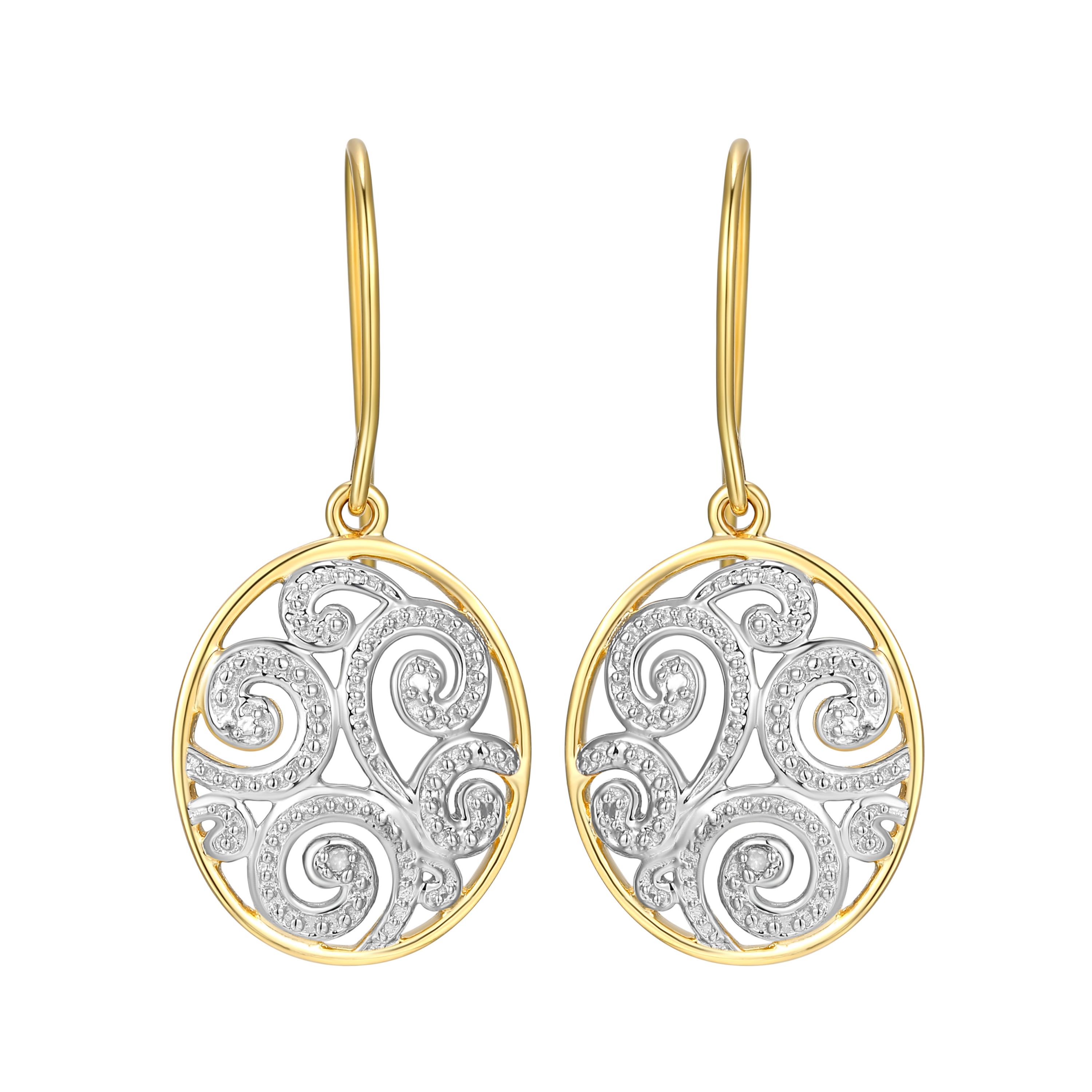 Diamond Accent Paisley Swirl Earrings in 18k Yellow Gold Plated Sterling Silver