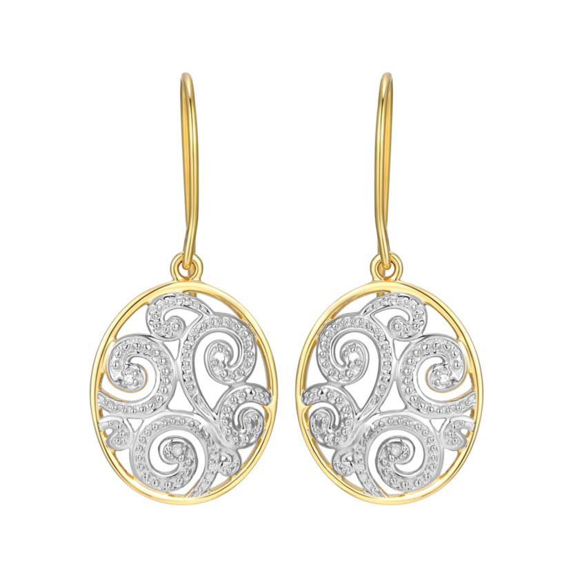 Diamond Accent Paisley Swirl Earrings in 18k Yellow Gold Plated Sterling Silver