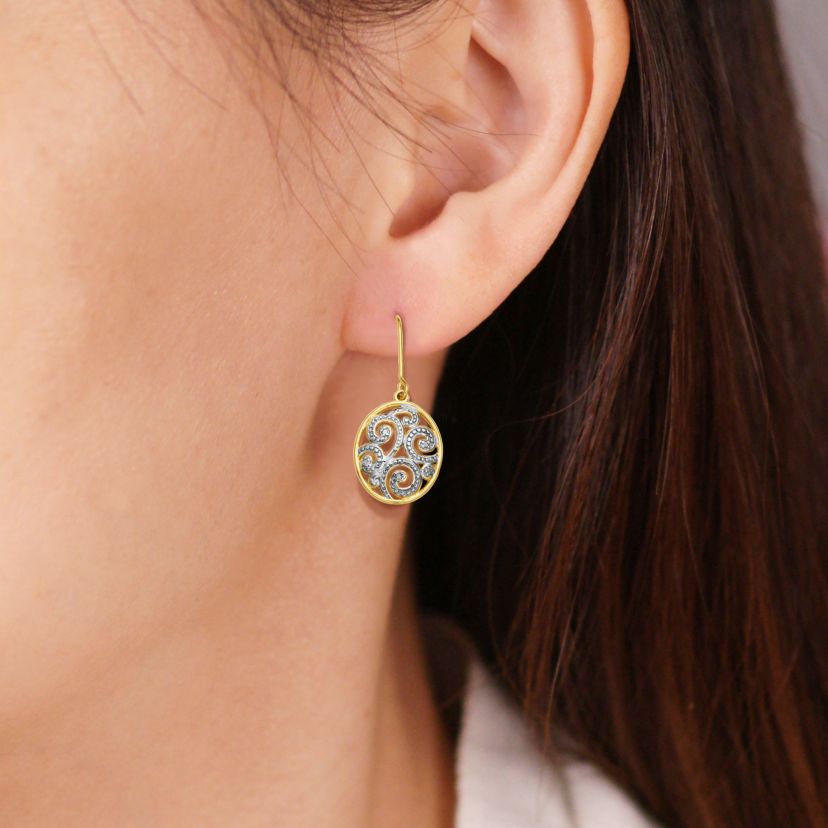 Diamond Accent Paisley Swirl Earrings in 18k Yellow Gold Plated Sterling Silver