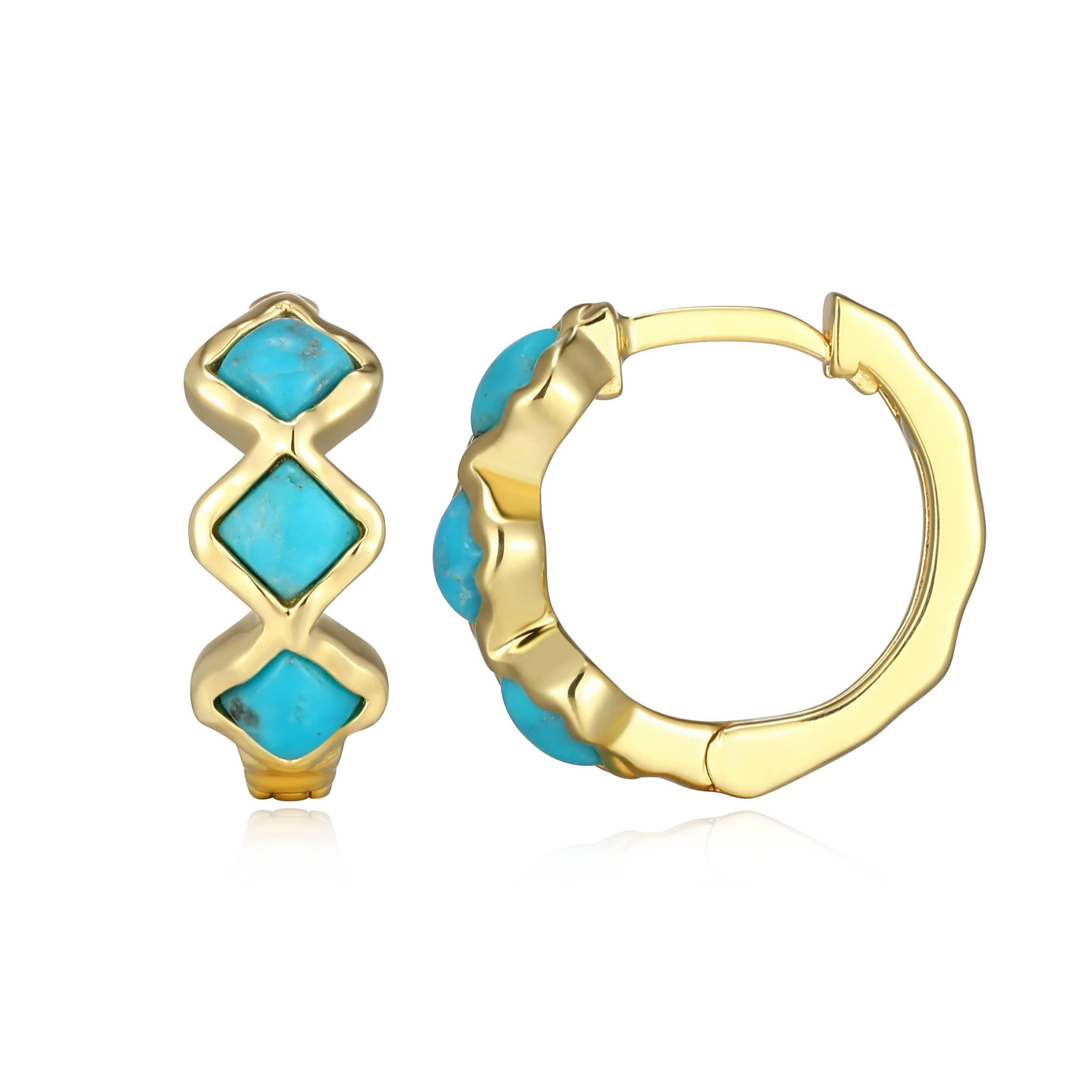 Genuine Turquoise Hoop Earring in 18k Gold Plated Sterling Silver