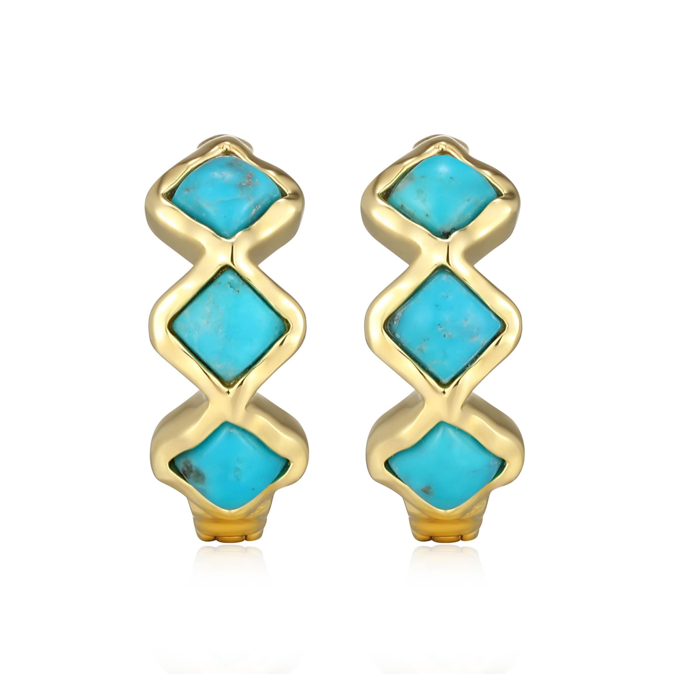 Genuine Turquoise Hoop Earring in 18k Gold Plated Sterling Silver