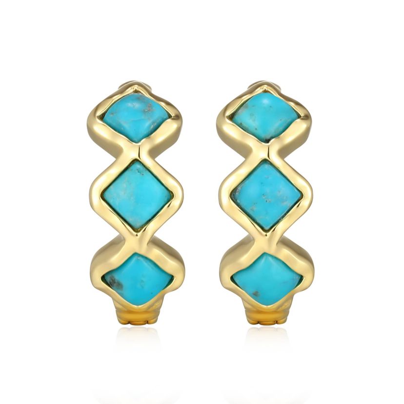 Genuine Turquoise Hoop Earring in 18k Gold Plated Sterling Silver