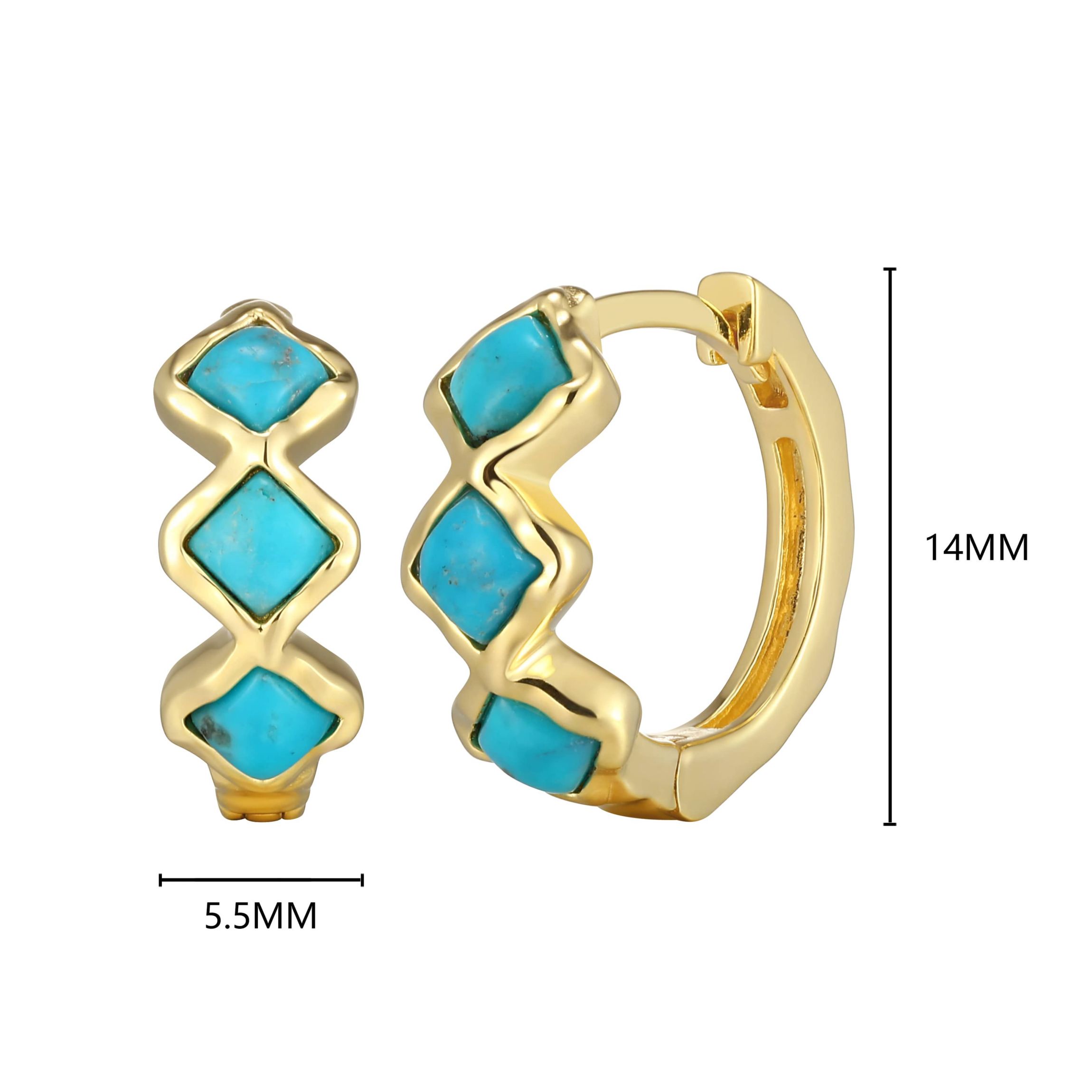 Genuine Turquoise Hoop Earring in 18k Gold Plated Sterling Silver