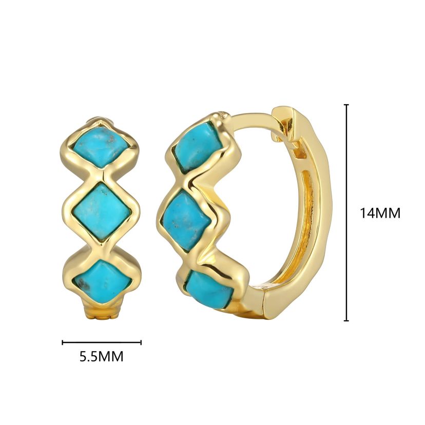 Genuine Turquoise Hoop Earring in 18k Gold Plated Sterling Silver