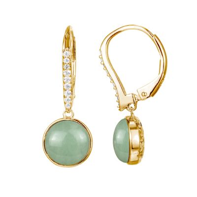 Dynasty Jade Genuine Green Jade Bezel-Set Leverback Earrings in 18k Yellow Gold Plated Sterling Silver