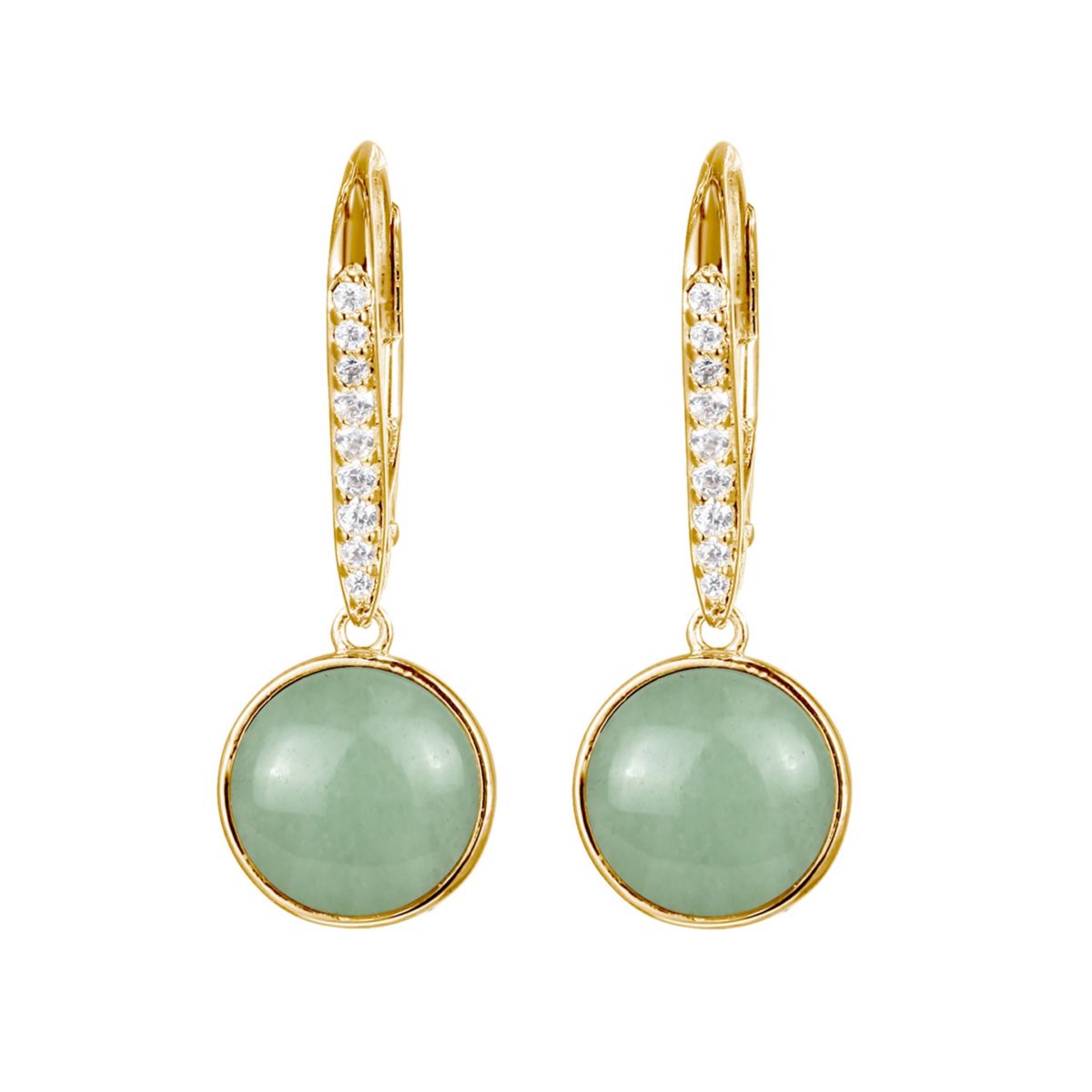 Genuine Green Jade Bezel-Set Leverback Earrings in 18k Yellow Gold Plated Sterling Silver