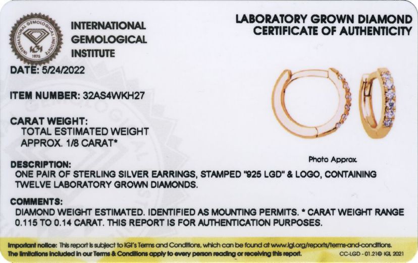 1/8 CT TW Lab Grown Diamond 18k Yellow Gold Plated Sterling Silver Hoop Earring