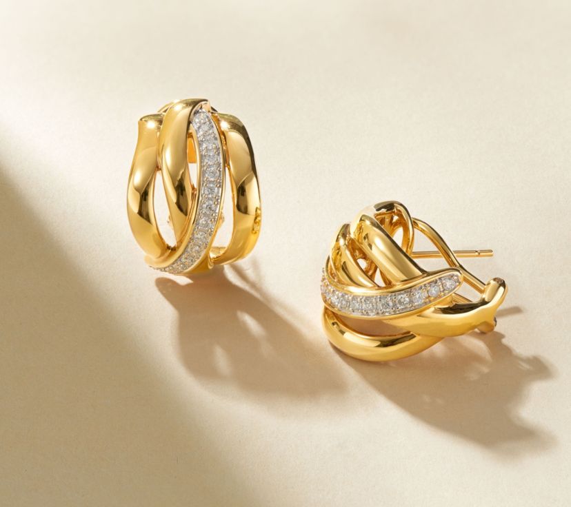 Lab Created 18K Gold Plated Sterling Silver 3/8 CT TW Lab Grown Diamond Omega Back Earrings