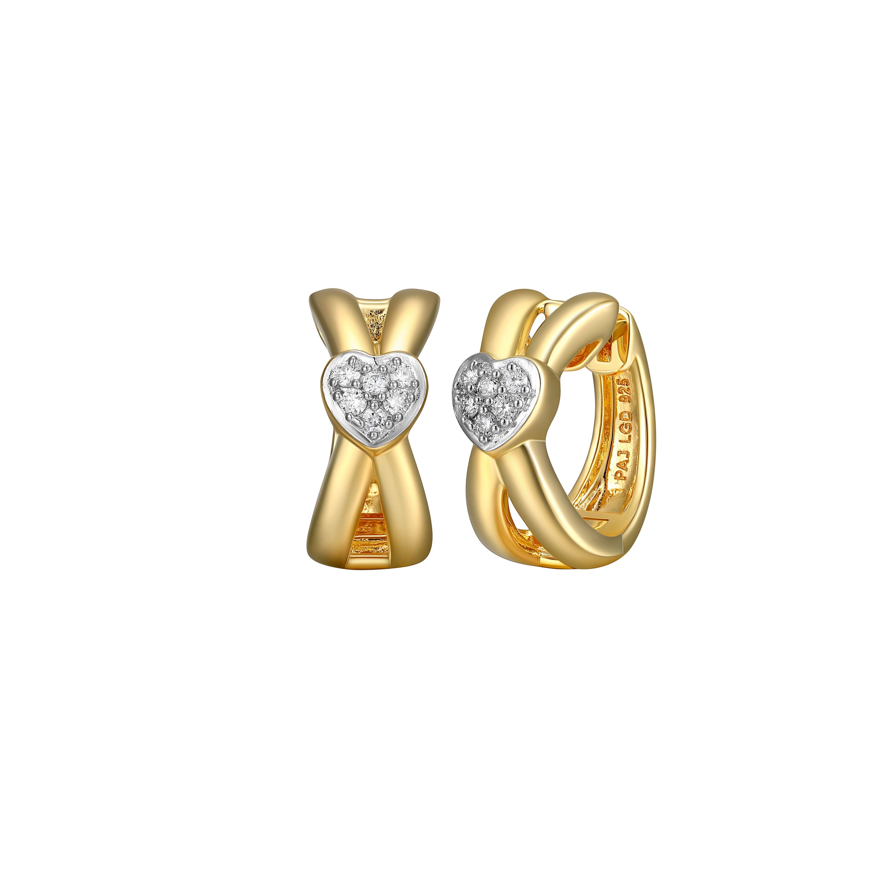 Lab Created 18K Gold Plated Sterling Silver 1/5 CT TW Lab Grown Diamond Heart Hoop Earrings