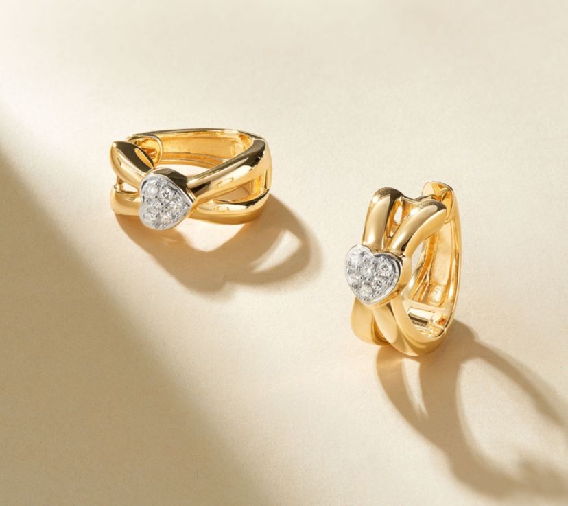 Lab Created 18K Gold Plated Sterling Silver 1/5 CT TW Lab Grown Diamond Heart Hoop Earrings